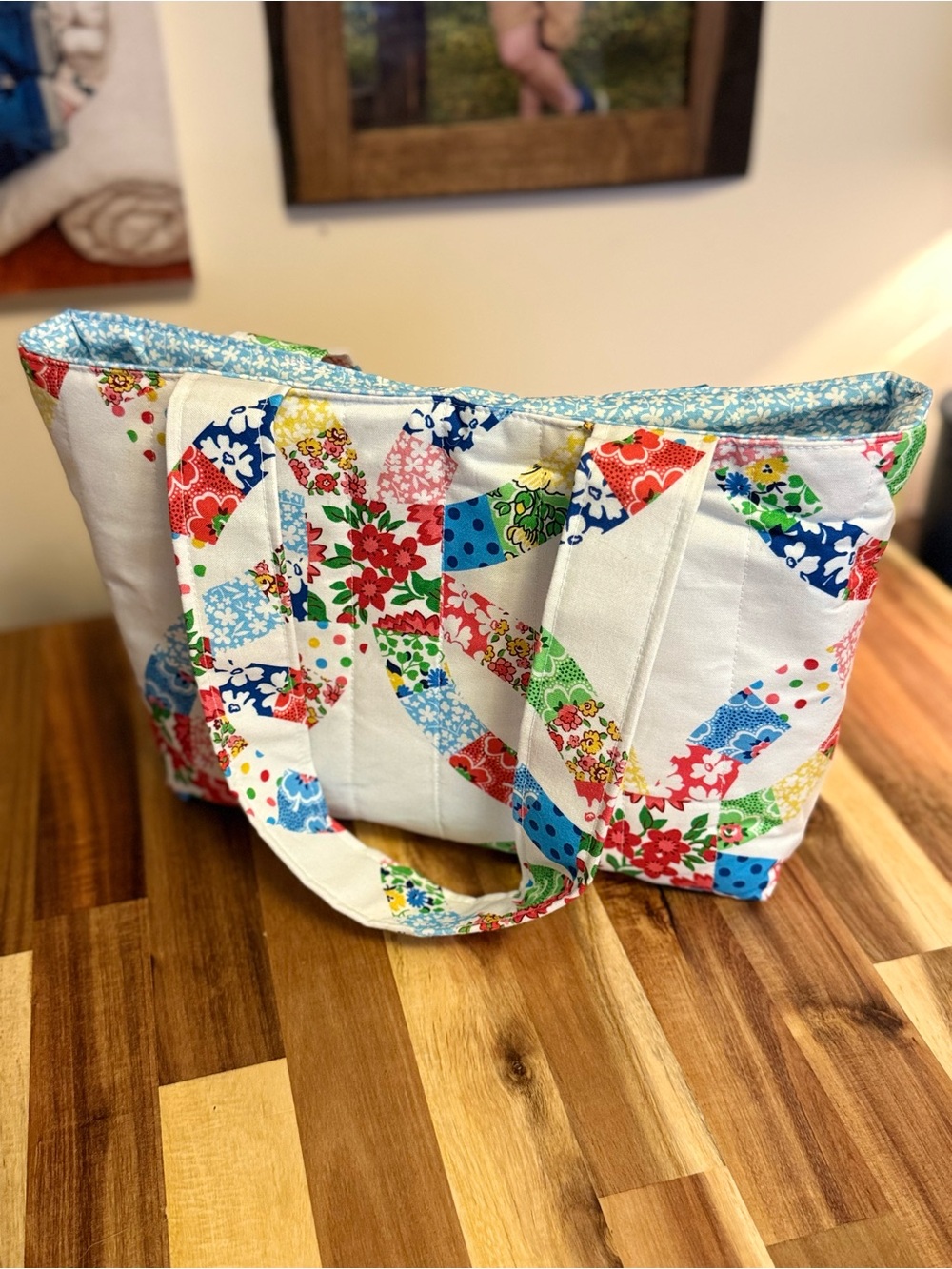 Handmade Patchwork Floral Quilted Tote Bag Bible Bag